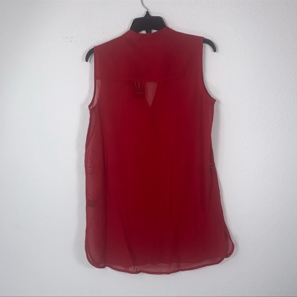 Vertigo Red studded sleeveless blouse semi sheer button down size small - Picture 12 of 13